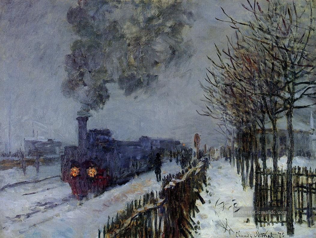 Zug im Schnee der Lokomotive Claude Monet Ölgemälde